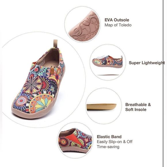 UIN Women Floral Art Painted Canvas Slip-On Ladies Travel Shoes (Blossom) - Picture 5 of 7